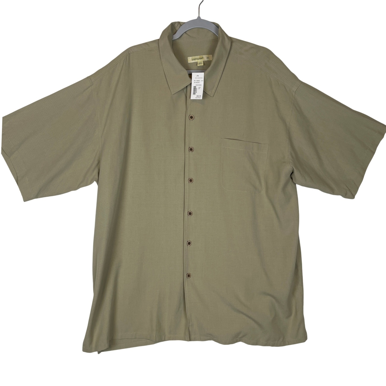Joseph Feiss Mens Silk Resort Short Sleeve Button Up Shirt 2x Beige New